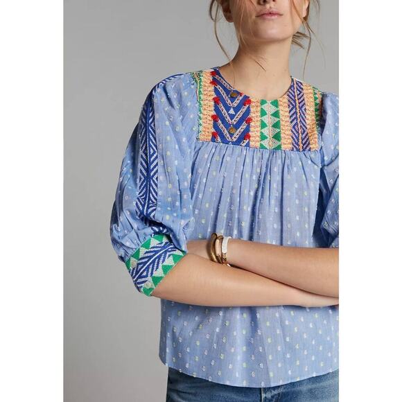 NWT Anthropologie Verb by Rhapsody Embroidered Blouse Boho Peasant Festival XS - Picture 3 of 14